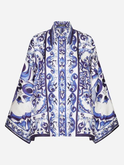 Majolica-print twill shirt with slits