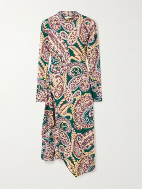 Asymmetric open-back paisley-print stretch-jersey dress Multi