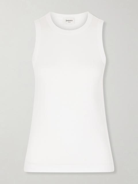 Embroidered Ribbed Cotton-jersey Tank