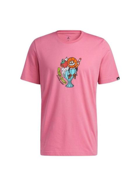 Men's adidas Cartoon Basketball Printing Sports Short Sleeve Pink T-Shirt HB5482