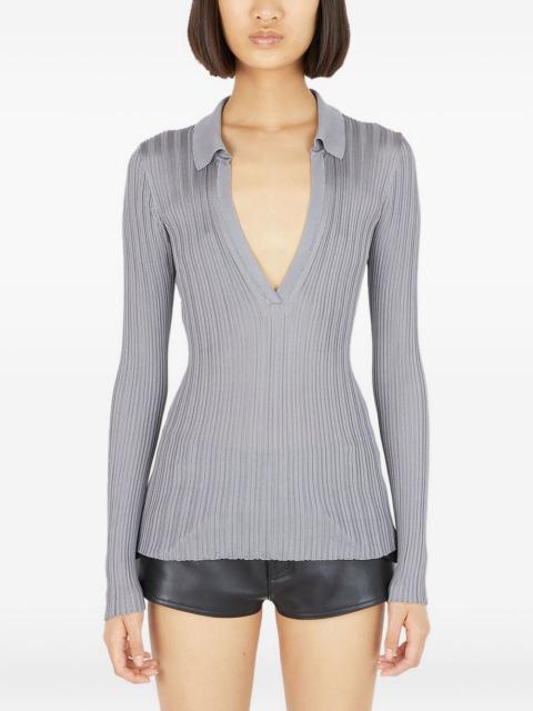 ribbed polo-neck top