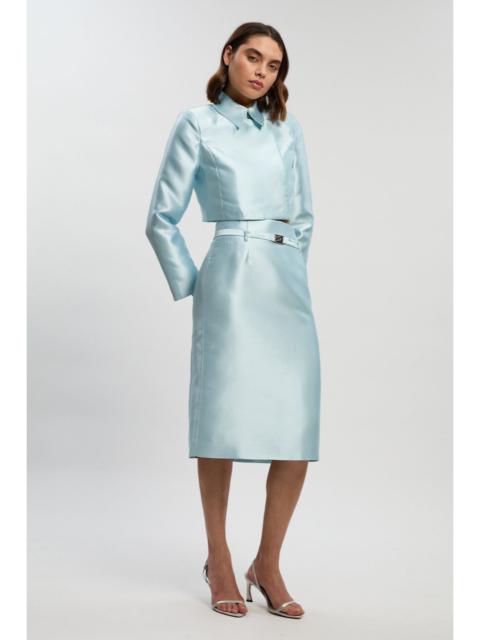 Satin Twill Belted Tailored Midi Skirt