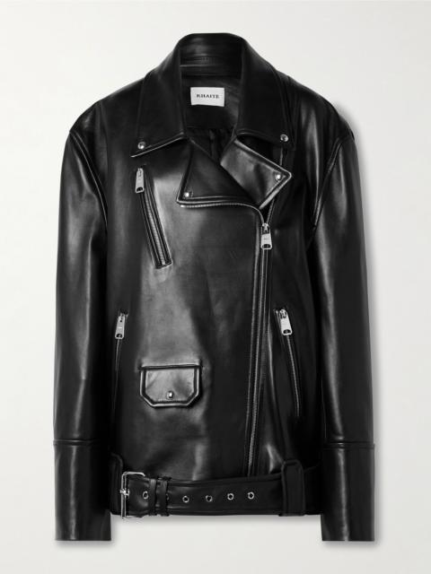 Hansel oversized belted leather biker jacket Black