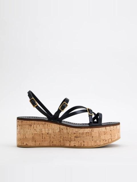 LEATHER WEDGE SANDALS - BLACK