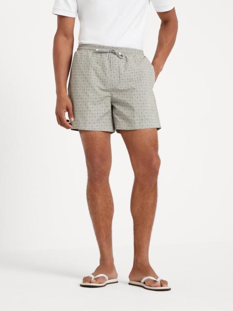 Geometric print microfiber swim shorts