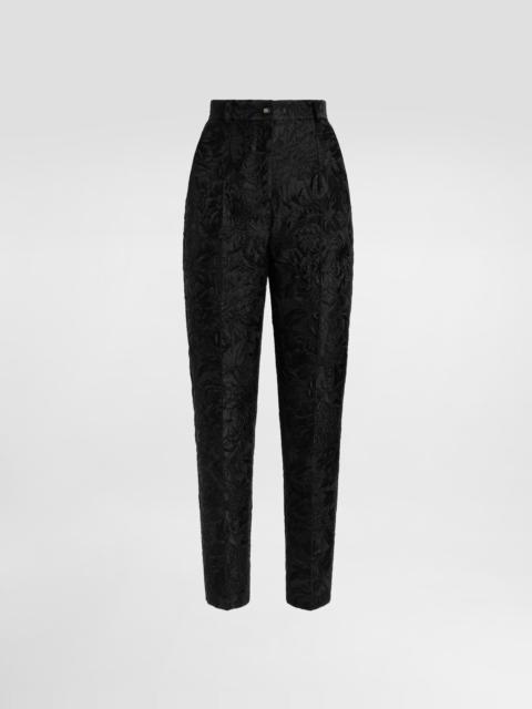 Peony-motif brocade trousers