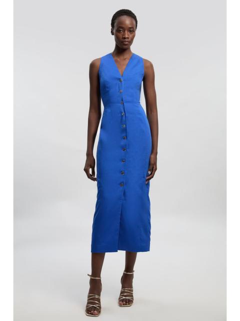 Tailored Linen Corset Back Detail Maxi Dress