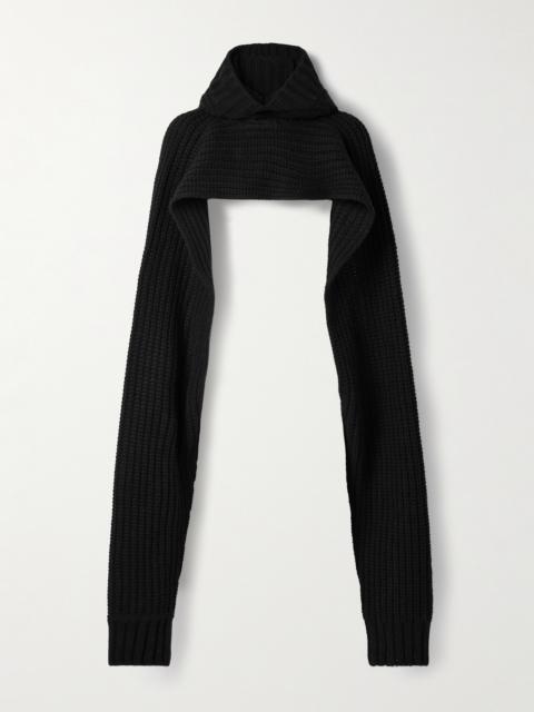 Cropped Hooded Ribbed Wool-blend Sweater