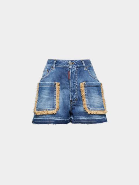 SUMMER LOVERS MEDIUM WASH STRETCH DENIM BAGGY SHORTS