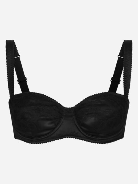 Satin balconette bra with lace detailing
