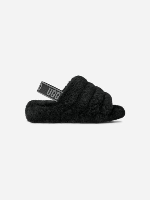 ® Women's Fluff Yeah Slide Sheepskin Slippers in Black/Dark Shadow