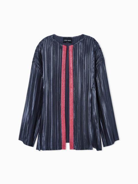 SINGLE-BREASTED JACKET IN PLEATED FABRIC WITH RHINESTONES