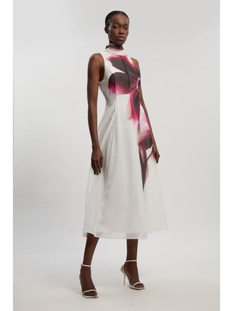 Petite Photographic floral organza scarf detail woven maxi dress