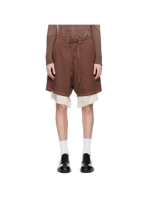 Brown Drill Satin Exploded Piece Dyed Shorts