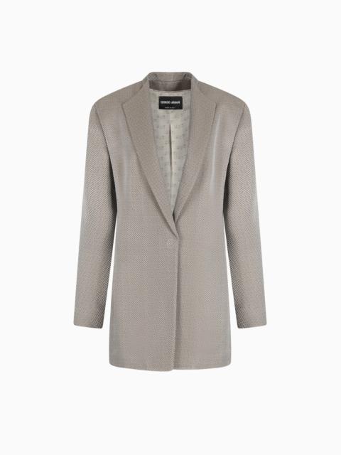 LONG SINGLE-BREASTED JACKET IN JACQUARD VISCOSE AND CUPRO
