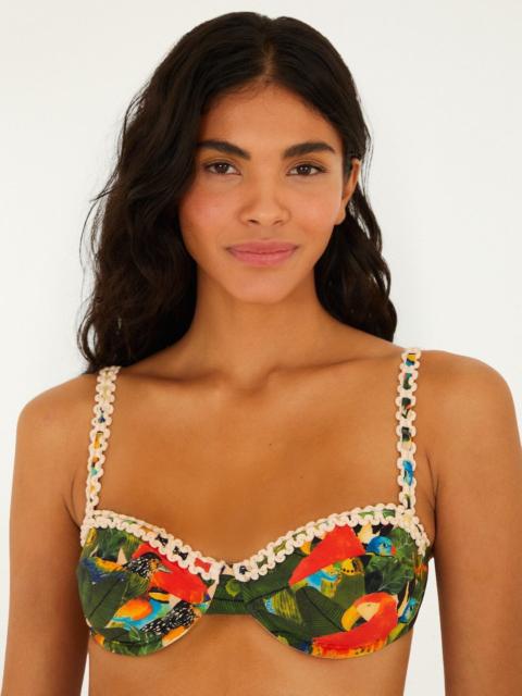 Green Bird Leaves Underwire Bikini Top