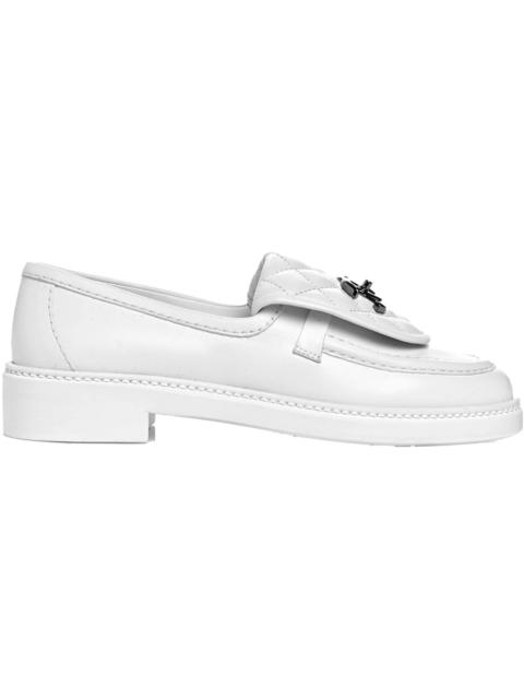 Chanel Quilted Tab Loafers White Leather