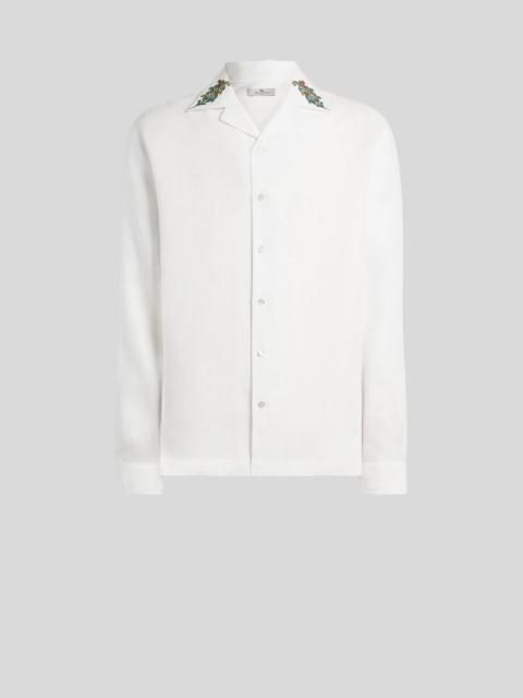LINEN SHIRT WITH EMBROIDERED COLLAR