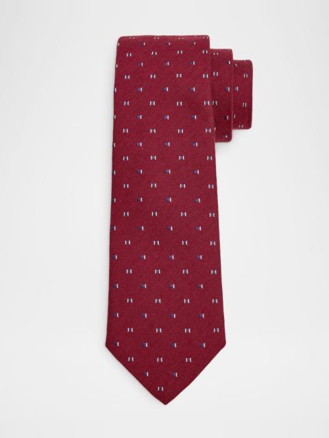 Men's Bordeaux Micro-Jacquard Silk and Wool Tie