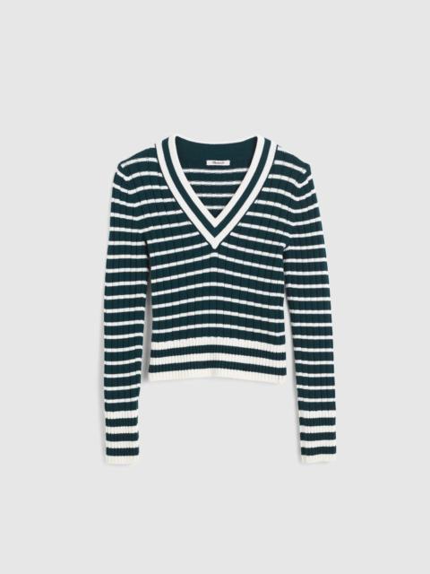 Striped Shrunken V-Neck Varsity Sweater