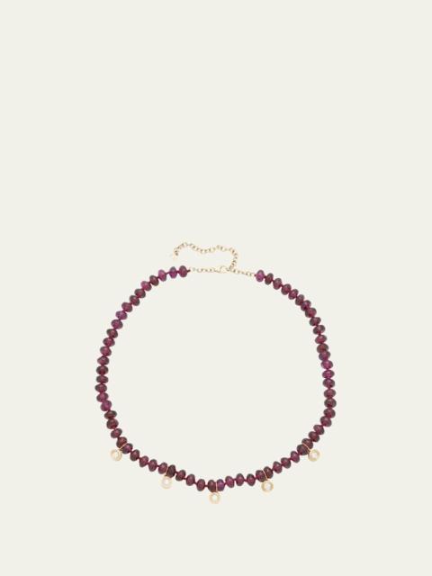 14K Yellow Gold Rhodolite Bezel Necklace with Diamonds