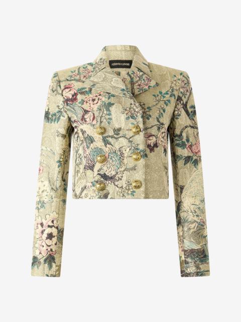 Cropped Jacket With Oriental Bird Print
