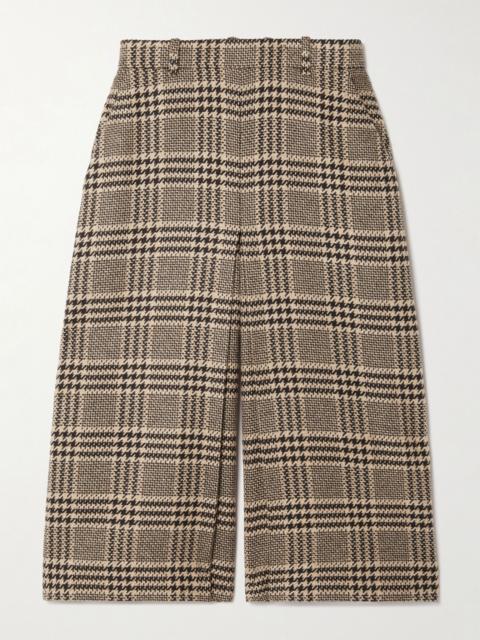 Prince of Wales silk and cashmere-blend tweed wide-leg shorts Brown