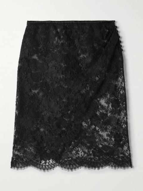 Scalloped cotton-blend lace midi skirt Black