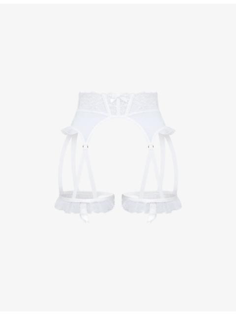 Rosia bow-embroidered mid-rise woven suspender belt