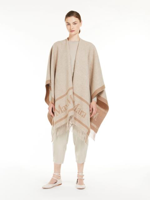 Jacquard wool poncho - BEIGE
