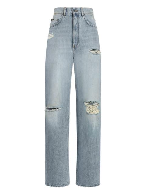 distressed wide-leg jeans