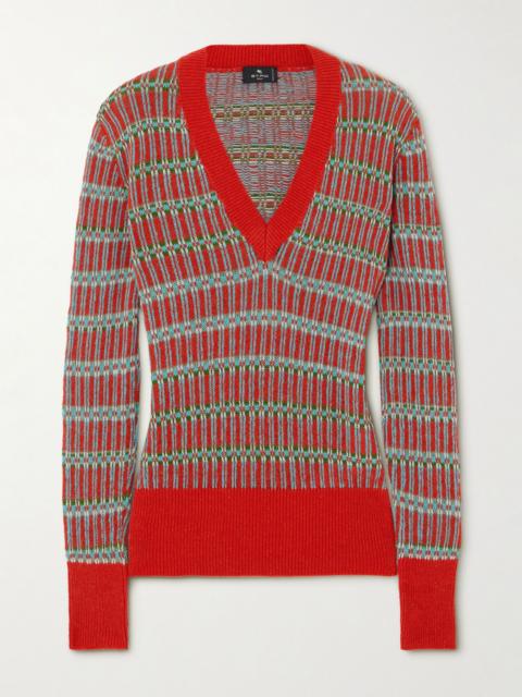 Jacquard-knit wool-blend sweater Red