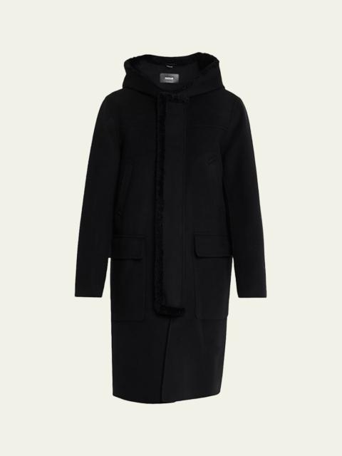 Men's Abraham Long Wool Coat with Shearling Trim