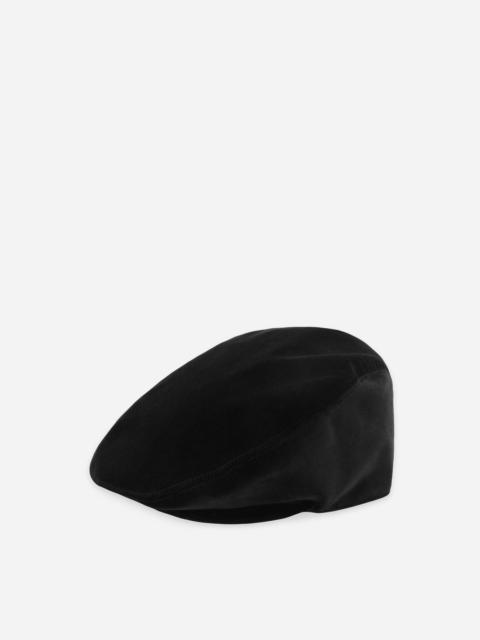 Stretch velvet flat cap with logo tag
