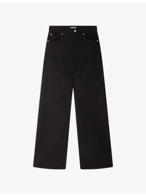 Rhinestone-Embellished Wide-Leg Jeans