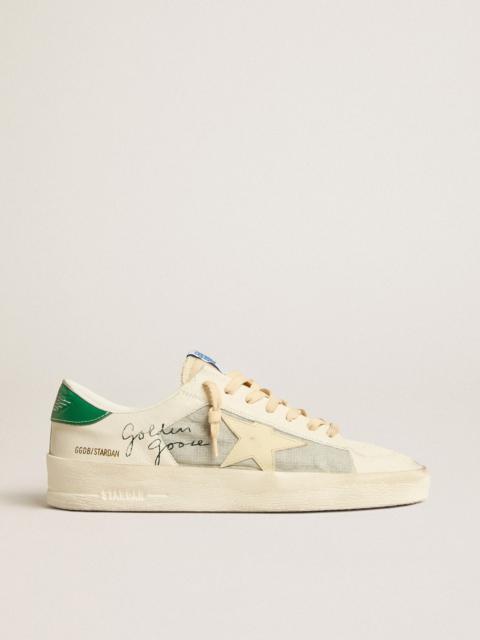 Stardan in nappa leather and ripstop fabric with cream star and green heel tab