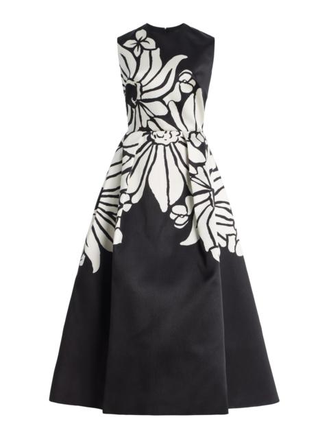 Printed Mikado Midi Dress black/white