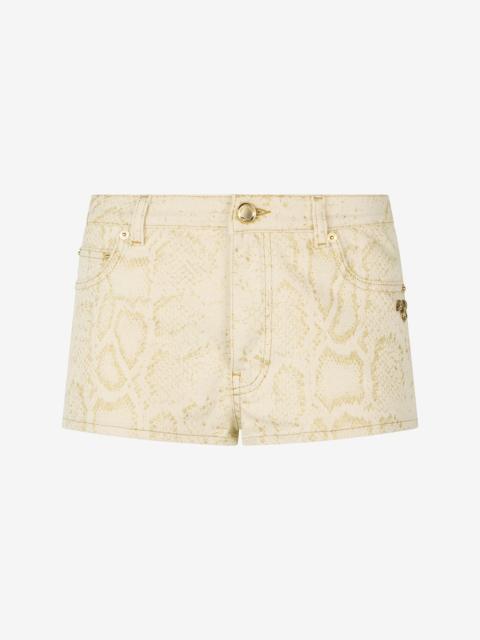 White Micro Shorts with Gold Python Pattern