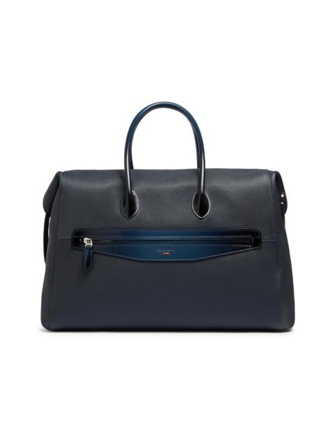 Blue tumbled leather weekend bag