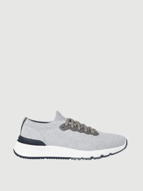 Cotton knit and semi-polished calfskin runners
