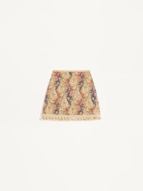 EMBROIDERED SKIRT ON PIQUET WITH PAISLEY VOYAGE IMAGINAIRE PRINT