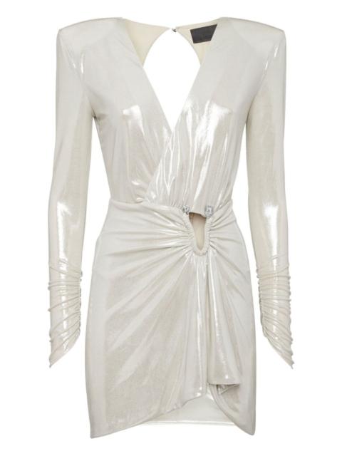 skull-detail draped mini dress