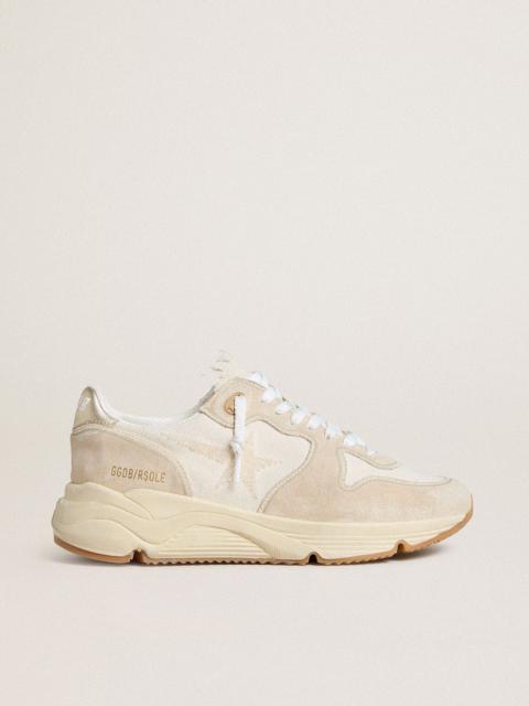 Women's Running Sole in canvas with beige star and platinum metallic leather heel tab