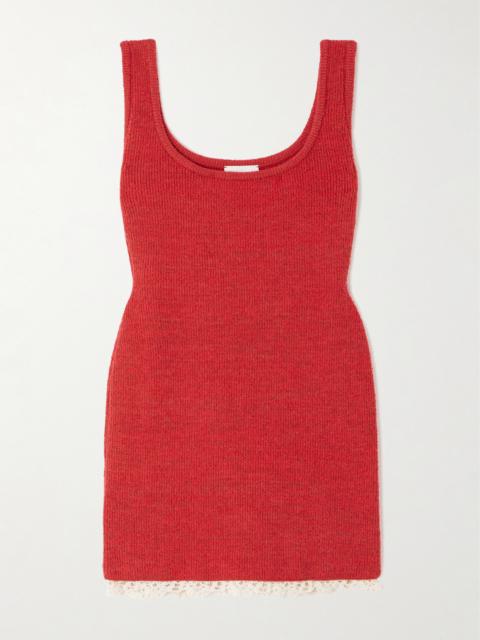 Cotton Crochet-trimmed Ribbed-knit Mini Dress