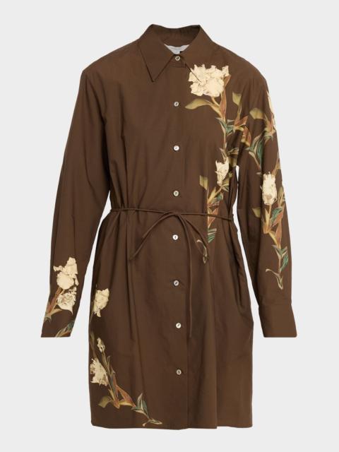 Long-Sleeve Placed Iris Cotton Shirtdress