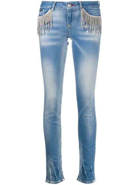crystal-fringe slim-fit jeans