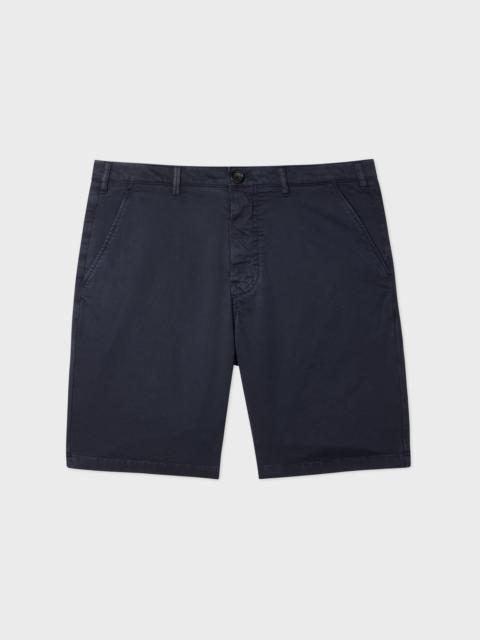 Navy Stretch Cotton-Twill Shorts With Embroidery Detail