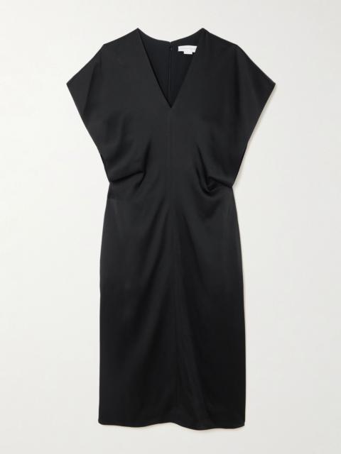 Draped satin midi dress Black