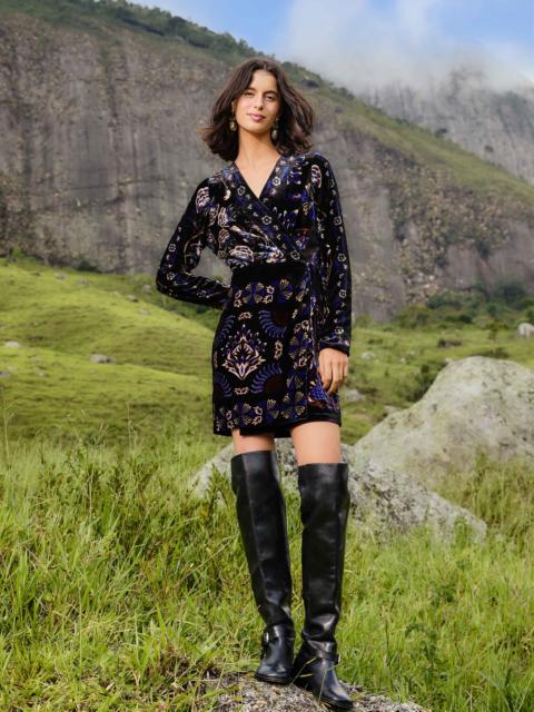 Black Arabesque Mix Scarves Wrap Mini Dress