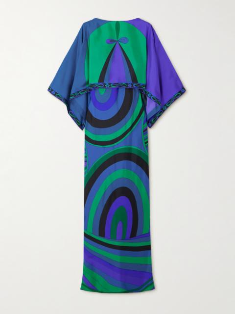 Layered Printed Silk-twill Maxi Dress